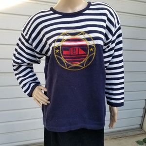 NEW Nautical Sailor Embroidered Red, Navy Blue & White Striped Sweater